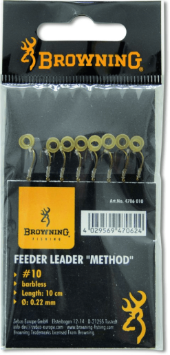 Browning Feeder Method Vorfachhaken Pellet-Band Größe 10 0,22 Mm 4,5 Kg 10 Cm 8 Stück